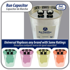 Appli Parts Condensador Capacitor de Marcha 5 Mfd uF (microfaradios) 370/450VAC CBB65 Universal Aire acondicionado y otras aplicaciones Ovalado UL 7cm Alto 3.4cm Ancho 5.4cm Largo CON-5-450-O