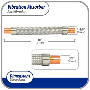 Appli Parts APVE-34 3/4 in Vibration Absorber Eliminator Sweat Connections 10 in Long 450 psi Max working and 3,265 psi Burst pressure Appli Parts APVE-34 3/4 in Vibration Absorber Eliminator Sweat Connections 10 in Long 450 psi Max working and 3,265 psi Burst pressure