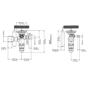 Danfoss 067N3154 6.5TR Thermostatic expansion valve, TGE, R410A,R32, 1/2x7/8 in Solder, ODF, 1/4 in Externally equalized, Bi-flow, -40 to 50 F replaces 067N3174