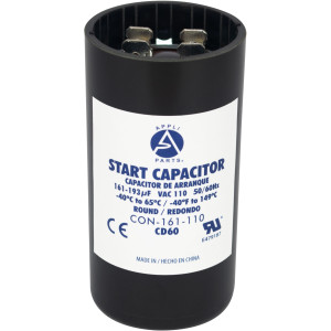 Appli Parts motor start capacitor 161-193 Mfd (microfarads) uF 110-125 VAC universal fit for electric motor applications 1-7/16 in Diameter 2-3/4 in Height CON-161-110
 Appli Parts motor start capacitor 161-193 Mfd (microfarads) uF 110-125 VAC universal fit for electric motor applications 1-7/16 in Diameter 2-3/4 in Height CON-161-110