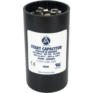 Appli Parts motor start capacitor 233-280 Mfd (microfarads) uF 250 VAC universal fit for electric motor applications 1-3/4 in Wide 3-3/8 in Height CON-233-250
 Appli Parts motor start capacitor 233-280 Mfd (microfarads) uF 250 VAC universal fit for electric motor applications 1-3/4 in Wide 3-3/8 in Height CON-233-250