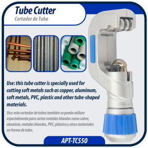 Appli Parts APT-TC550 Corta Tubo para tuberias de 1/4 a 2 pulg (5 a 50 mm) ideal para tuberias de Cobre, Aluminio, PVC y otros materiales blandos Appli Parts APT-TC550 Corta Tubo para tuberias de 1/4 a 2 pulg (5 a 50 mm) ideal para tuberias de Cobre, Aluminio, PVC y otros materiales blandos