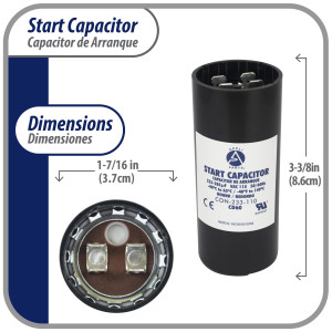 Appli Parts motor start capacitor 233-280 Mfd (microfarads) uF 110-125 VAC universal fit for electric motor applications 1-7/16 in Wide 3-3/8 in Height CON-233-110 Appli Parts motor start capacitor 233-280 Mfd (microfarads) uF 110-125 VAC universal fit for electric motor applications 1-7/16 in Wide 3-3/8 in Height CON-233-110