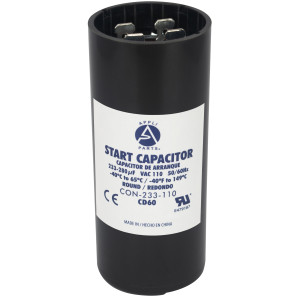 Appli Parts motor start capacitor 233-280 Mfd (microfarads) uF 110-125 VAC universal fit for electric motor applications 1-7/16 in Wide 3-3/8 in Height CON-233-110 Appli Parts motor start capacitor 233-280 Mfd (microfarads) uF 110-125 VAC universal fit for electric motor applications 1-7/16 in Wide 3-3/8 in Height CON-233-110