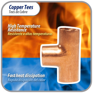 Appli Parts AP-T014B10 1/4pulg Tee de Cobre Conexiones CxCxC soldadas para aplicaciones de refrigeracion, aire acondicionado y plomeria Tuberia de Cobre ACR y Tipo L (10 x Bolsa)