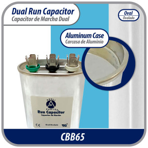 Appli Parts Dual Run Capacitor for ac 45+5 Mfd uF (microfarads) 370VAC CBB65 Oval Universal fit for hvac and other applications 2-3/4in Wide 1-3/4in Depth 4-3/4in High CON-45/5-370 Appli Parts Dual Run Capacitor for ac 45+5 Mfd uF (microfarads) 370VAC CBB65 Oval Universal fit for hvac and other applications 2-3/4in Wide 1-3/4in Depth 4-3/4in High CON-45/5-370