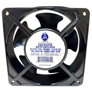 Appli Parts APFM-A12038HBL1 22/21 W Axial Muffin Fan Motor, 110 V, 50/60 Hz, 0.24/0.23 A, 90/100 CFM, 2600/3000 rpm, Universal replacement for cooling and ventilation, 42/44 dB, 120x120x38mm  Appli Parts APFM-A12038HBL1 22/21 W Axial Muffin Fan Motor, 110 V, 50/60 Hz, 0.24/0.23 A, 90/100 CFM, 2600/3000 rpm, Universal replacement for cooling and ventilation, 42/44 dB, 120x120x38mm