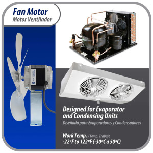 Appli Parts APFM-341E Motor Ventilador 34W Condensador y Evaporador 115V 60Hz 1.5A, Incluye Aspa de Aluminio de 30cm y Base de Montaje, Repuesto Universal para Equipos de Refrigeracion Comercial