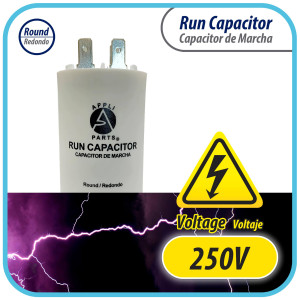 Appli Parts Run Capacitor for electric motors 25 Mfd uF (microfarads) 250VAC Plastic Case with terminals CBB60 Round Universal fit water pumps and others 3-1/8 in High 1-5/8 in Wide CON-25-250-P