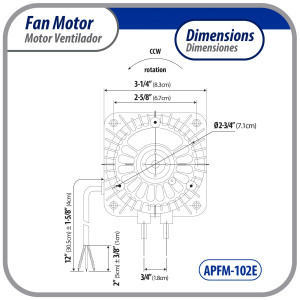 Appli Parts APFM-102E Motor Ventilador 10W para condensador de refrigeracion 220V 60Hz 0.35A 1300rpm Incluye base y Aspa de aluminio de 230mm CCWSE Universal Appli Parts APFM-102E Motor Ventilador 10W para condensador de refrigeracion 220V 60Hz 0.35A 1300rpm Incluye base y Aspa de aluminio de 230mm CCWSE Universal