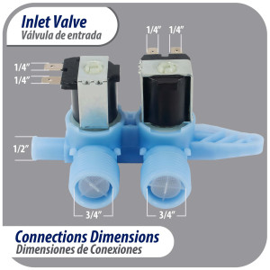 Appli Parts APIV-2112 WH13X10024 inlet water valve for washing machine 2 x 3/4 NPT Inlet 1 x 1/2 outlet 110-120 V 50/60 Hz Universal replacement for General Electric and other brands  Appli Parts APIV-2112 WH13X10024 inlet water valve for washing machine 2 x 3/4 NPT Inlet 1 x 1/2 outlet 110-120 V 50/60 Hz Universal replacement for General Electric and other brands
