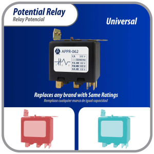 Appli Parts APPR-062 Relay Potencial 062, Voltaje de Bobina 395 V, Recogida Minima 180 V, Recogida Maxima 195 V, Caida Maxima 100 V, 50/60Hz Remplazo universal para unidades de refrigeracion y aire acondicionado Appli Parts APPR-062 Relay Potencial 062, Voltaje de Bobina 395 V, Recogida Minima 180 V, Recogida Maxima 195 V, Caida Maxima 100 V, 50/60Hz Remplazo universal para unidades de refrigeracion y aire acondicionado