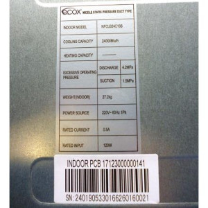 Fan Coil Desnudo 24.000btu 230v/60hz/1ph R410 Ecox Nfcu024c10b / Efcu024c10b Fan Coil Desnudo 24.000btu 230v/60hz/1ph R410 Ecox Nfcu024c10b / Efcu024c10b