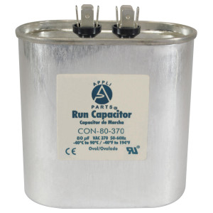 Appli Parts Run Capacitor for ac 80 Mfd uF (microfarads) 370VAC CBB65 Oval Universal fit for hvac and other applications in High in Wide CON-80-370
 Appli Parts Run Capacitor for ac 80 Mfd uF (microfarads) 370VAC CBB65 Oval Universal fit for hvac and other applications in High in Wide CON-80-370