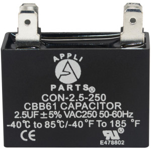 Appli Parts Condensador Capacitor de ventilador 2.5 mfd (microfaradios) uf 250VAC con 2 conectores compatible con cualquier marca de igual capacitancia 3.7cm Ancho 1.5cm Profundidad 3.4cm Alto CAP-2.5-250 Appli Parts Condensador Capacitor de ventilador 2.5 mfd (microfaradios) uf 250VAC con 2 conectores compatible con cualquier marca de igual capacitancia 3.7cm Ancho 1.5cm Profundidad 3.4cm Alto CAP-2.5-250