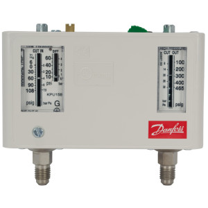 Danfoss 060-5249 KPU15B Presostato Dual, Baja 10 a 60 psi, Alta 100 a 465 psi, SPST (NO+NC), Reset Auto Manual Max, Conexiones Flare de 1/4 pulg Macho Danfoss 060-5249 KPU15B Presostato Dual, Baja 10 a 60 psi, Alta 100 a 465 psi, SPST (NO+NC), Reset Auto Manual Max, Conexiones Flare de 1/4 pulg Macho