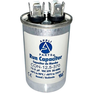 Appli Parts Run Capacitor for ac 12.5 Mfd uF (microfarads) 370VAC CBB65 Round Universal fit for hvac and other applications 3 in High 1-5/8 in Wide CON-12.5-370-R

