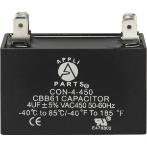 Appli Parts Condensador Capacitor de ventilador 4 mfd (microfaradios) uf 450VAC con conectores compatible con cualquier marca de igual capacitancia 4.7cm Ancho 1.8cm Profundidad 3.7cm Alto CAP-4-450 Appli Parts Condensador Capacitor de ventilador 4 mfd (microfaradios) uf 450VAC con conectores compatible con cualquier marca de igual capacitancia 4.7cm Ancho 1.8cm Profundidad 3.7cm Alto CAP-4-450