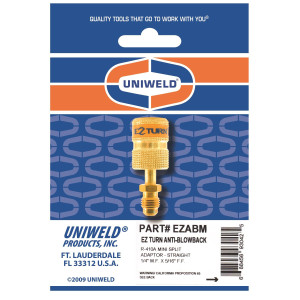 Adaptador Ez-Turn Anti-Blowback 1/4 pulg MF X 5/16 pulg FF Para R-410a, Cfc, Hcfc y Hfc Uniweld Ezabm Adaptador Ez-Turn Anti-Blowback 1/4 pulg MF X 5/16 pulg FF Para R-410a, Cfc, Hcfc y Hfc Uniweld Ezabm