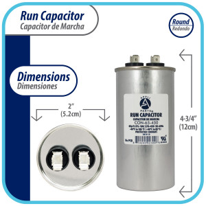 Appli Parts Condensador Capacitor de Marcha 65 Mfd uF (microfaradios) 370VAC o 450VAC CBB65 Universal Aire acondicionado y otras aplicaciones Redondo UL E476928 12cm Alto 5.2cm Ancho CON-65-450 Appli Parts Condensador Capacitor de Marcha 65 Mfd uF (microfaradios) 370VAC o 450VAC CBB65 Universal Aire acondicionado y otras aplicaciones Redondo UL E476928 12cm Alto 5.2cm Ancho CON-65-450