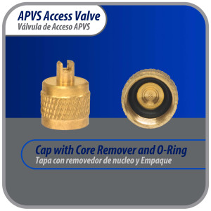 Appli Parts Valvula de acceso de 1/4 SAE x 1/4 pulg OD x con vastago de cobre de 8cm de largo con nucleo y tapa de laton con removedor de nucleo y empacadura APVS-14143