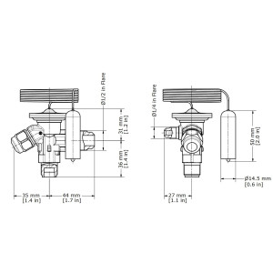 Danfoss 068Z3403 1/4 - 5.5TR Expansion Valve Body, TE 2, R404,R507A, 3/8x1/2 in, Flare, External Equalized, Single-Flow, -40 to 50 F, Capacity determined by Orifice size Sold Separately, 068Z3555