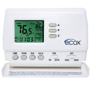 Ecox Single Stage Programable Thermostat Programmable, Cooling and Heating, 24 Volts or Battery Operated Ecox Single Stage Programable Thermostat Programmable, Cooling and Heating, 24 Volts or Battery Operated