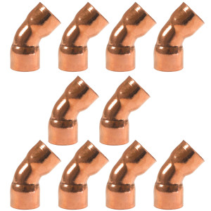 Appli Parts AP-C07845B10 7/8 45 Degree Elbow Short Turn Copper pipe fittings CxC Sweat connections for refrigeration, air conditioning and plumbing applications ACR and Type L copper pipe (10 x Bag) Appli Parts AP-C07845B10 7/8 45 Degree Elbow Short Turn Copper pipe fittings CxC Sweat connections for refrigeration, air conditioning and plumbing applications ACR and Type L copper pipe (10 x Bag)