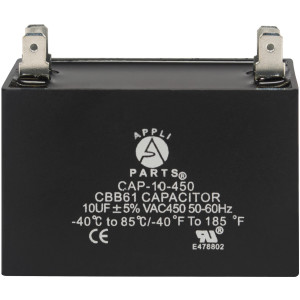 Appli Parts Condensador Capacitor de ventilador 10 mfd (microfaradios) uf 450VAC con conectores compatible con cualquier marca de igual capacitancia 5.8cm Ancho 2.2cm Profundidad 4.6cm Alto CAP-10-450 Appli Parts Condensador Capacitor de ventilador 10 mfd (microfaradios) uf 450VAC con conectores compatible con cualquier marca de igual capacitancia 5.8cm Ancho 2.2cm Profundidad 4.6cm Alto CAP-10-450