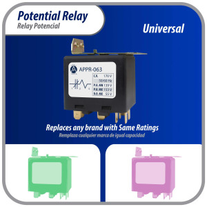 Appli Parts APPR-063 Relay Potencial 063, Voltaje de Bobina 170 V, Recogida Minima 139 V, Recogida Maxima 153 V, Caida Maxima 55 V, 50/60Hz Remplazo universal para unidades de refrigeracion y aire acondicionado Appli Parts APPR-063 Relay Potencial 063, Voltaje de Bobina 170 V, Recogida Minima 139 V, Recogida Maxima 153 V, Caida Maxima 55 V, 50/60Hz Remplazo universal para unidades de refrigeracion y aire acondicionado