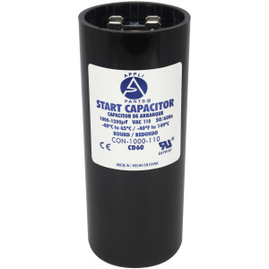 Appli Parts motor start capacitor 1000-1200 Mfd (microfarads) uF 110-125 VAC universal fit for electric motor applications 1-3/4 in Diameter 4-3/8 in Height CON-1000-110
 Appli Parts motor start capacitor 1000-1200 Mfd (microfarads) uF 110-125 VAC universal fit for electric motor applications 1-3/4 in Diameter 4-3/8 in Height CON-1000-110