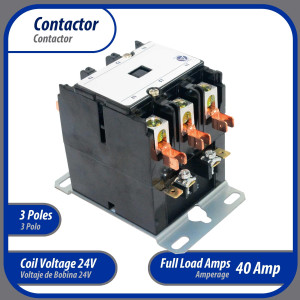 Contactor 3 Polos 40A 24V repuesto para compresores de CA y otras aplicaciones electricas Certificacion UL 476929 de Trabajo Pesado, Appli Parts modelo APAC-34024 Contactor 3 Polos 40A 24V repuesto para compresores de CA y otras aplicaciones electricas Certificacion UL 476929 de Trabajo Pesado, Appli Parts modelo APAC-34024