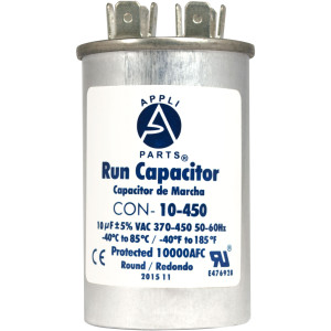 Appli Parts Condensador Capacitor de Marcha 10 Mfd uF (microfaradios) 370VAC o 450VAC CBB65 Universal Aire acondicionado y otras aplicaciones Redondo UL E476928 7.5cm Alto 3.7cm Ancho CON-10-450 Appli Parts Condensador Capacitor de Marcha 10 Mfd uF (microfaradios) 370VAC o 450VAC CBB65 Universal Aire acondicionado y otras aplicaciones Redondo UL E476928 7.5cm Alto 3.7cm Ancho CON-10-450