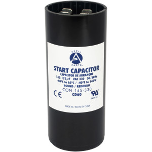 Appli Parts motor start capacitor 145-175 Mfd (microfarads) uF 330 VAC universal fit for electric motor applications 1-7/16 in Wide 3-3/8 in Height CON-145-330
 Appli Parts motor start capacitor 145-175 Mfd (microfarads) uF 330 VAC universal fit for electric motor applications 1-7/16 in Wide 3-3/8 in Height CON-145-330