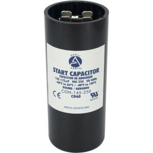 Appli Parts motor start capacitor 145-175 Mfd (microfarads) uF 250 VAC universal fit for electric motor applications 1-7/16 in Wide 3-3/8 in Height CON-145-250
 Appli Parts motor start capacitor 145-175 Mfd (microfarads) uF 250 VAC universal fit for electric motor applications 1-7/16 in Wide 3-3/8 in Height CON-145-250
