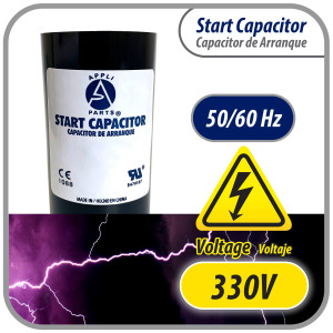 Appli Parts motor start capacitor 189-227 Mfd (microfarads) uF 330 VAC universal fit for electric motor applications 1-3/4 in Wide 3-3/8 in Height CON-189-330
 Appli Parts motor start capacitor 189-227 Mfd (microfarads) uF 330 VAC universal fit for electric motor applications 1-3/4 in Wide 3-3/8 in Height CON-189-330