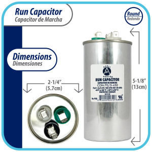 Appli Parts Condensador Capacitor de Marcha 70+5 Mfd uF (microfaradios) 370VAC o 450VAC CBB65 Universal Aire acondicionado y aplicaciones Redondo UL E476928 13cm Alto 5.7cm Ancho CON-70/5-450 Appli Parts Condensador Capacitor de Marcha 70+5 Mfd uF (microfaradios) 370VAC o 450VAC CBB65 Universal Aire acondicionado y aplicaciones Redondo UL E476928 13cm Alto 5.7cm Ancho CON-70/5-450