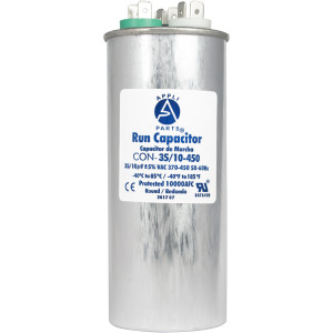 Appli Parts Condensador Capacitor de Marcha 35+10 Mfd uF (microfaradios) 370VAC o 450VAC CBB65 Universal Aire acondicionado y otras aplicaciones Redondo UL E476928 13.3cm Alto 5cm Ancho CON-35/10-450
