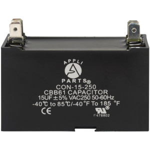 Appli Parts Condensador Capacitor de ventilador 15 mfd (microfaradios) uf 250VAC con conectores compatible con cualquier marca de igual capacitancia  5.8cm Ancho 2.2cm Profundidad 4.3cm Alto CAP-15-250 Appli Parts Condensador Capacitor de ventilador 15 mfd (microfaradios) uf 250VAC con conectores compatible con cualquier marca de igual capacitancia  5.8cm Ancho 2.2cm Profundidad 4.3cm Alto CAP-15-250