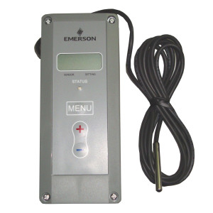 White Rodgers 16E09-101 digital thermostat with remote bulb for refrigeration, -40F to 220F, 24, 120, 208 and 240 VAC. Universal replacement for most single stage mechanical and electronic controls.