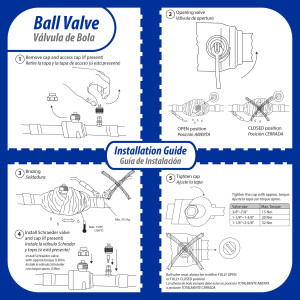 Appli Parts APBV-258 Valvula de Cierre 2-5/8 pulg tipo Bola de conexion soldable con puerto de servicio SAE de 1/4 de pulg presion maxima de trabajo 610 psi temperaturas de -30 C a 120 C longitud total 377 mm