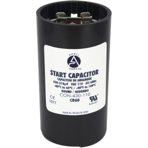 Appli Parts motor start capacitor 430-516 Mfd (microfarads) uF 110-125 VAC universal fit for electric motor applications 1-3/4 in Wide 3-3/8 in Height CON-430-110
 Appli Parts motor start capacitor 430-516 Mfd (microfarads) uF 110-125 VAC universal fit for electric motor applications 1-3/4 in Wide 3-3/8 in Height CON-430-110