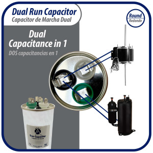 Appli Parts Dual Run Capacitor for ac 40+5 Mfd uF (microfarads) 370VAC CBB65 Round Universal fit for hvac and other applications 2 in Wide 4-5/8 in Height CON-40/5-370-R
 Appli Parts Dual Run Capacitor for ac 40+5 Mfd uF (microfarads) 370VAC CBB65 Round Universal fit for hvac and other applications 2 in Wide 4-5/8 in Height CON-40/5-370-R