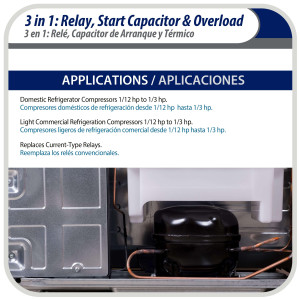 Appli Parts APTO-810 Kit 3 en 1, 1/12 a 1/5 HP, 115 V, Relay de Arranque, Capacitor y Termico Kit 3 en 1 RCO-810 remplazo para compresores de capacidad entre 1/12 y 1/5hp 115V UL SA44719 Appli Parts APTO-810 Kit 3 en 1, 1/12 a 1/5 HP, 115 V, Relay de Arranque, Capacitor y Termico Kit 3 en 1 RCO-810 remplazo para compresores de capacidad entre 1/12 y 1/5hp 115V UL SA44719