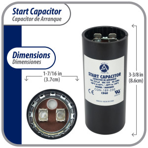Appli Parts motor start capacitor 189-227 Mfd (microfarads) uF 250 VAC universal fit for electric motor applications 1-7/16 in Wide 3-3/8 in Height CON-189-250
 Appli Parts motor start capacitor 189-227 Mfd (microfarads) uF 250 VAC universal fit for electric motor applications 1-7/16 in Wide 3-3/8 in Height CON-189-250