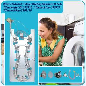 3387747 Appli Parts Heating Element Kit Replacement for Whirlpool Dryers and other models Includes 1 x 3387747 dryer heating element 1 x Thermostat 279816AP 1 x 279973AP and 3392519AP Thermal Fuse 3387747 Appli Parts Heating Element Kit Replacement for Whirlpool Dryers and other models Includes 1 x 3387747 dryer heating element 1 x Thermostat 279816AP 1 x 279973AP and 3392519AP Thermal Fuse