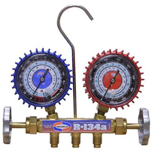Uniweld 47851 Manifold Automotive, R134a,R12, 2 Valves, 60 in Soft Magic Hose, with Couplers, 2-1/2 in LPF Gauge