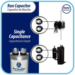Appli Parts Condensador Capacitor de Marcha 75 Mfd uF (microfaradios) 370VAC o 450VAC CBB65 Universal Aire acondicionado y otras aplicaciones Redondo UL E476928 13.6cm Alto 5.5cm Ancho CON-75-450