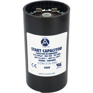 Appli Parts motor start capacitor 216-259 Mfd (microfarads) uF 250 VAC universal fit for electric motor applications 1-3/4 in Wide 3-3/8 in Height CON-216-250
 Appli Parts motor start capacitor 216-259 Mfd (microfarads) uF 250 VAC universal fit for electric motor applications 1-3/4 in Wide 3-3/8 in Height CON-216-250