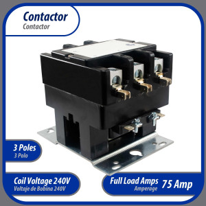 Contactor 3 Polos 75A 240V repuesto para compresores de CA y otras aplicaciones electricas Certificacion UL 476929 de Trabajo Pesado, Appli Parts modelo APAC-375240 Contactor 3 Polos 75A 240V repuesto para compresores de CA y otras aplicaciones electricas Certificacion UL 476929 de Trabajo Pesado, Appli Parts modelo APAC-375240